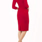Model wearing the Diva Daphne Venice Stretch Pencil dress with pleat detail across the front in tango red back image