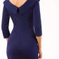 model is wearing diva catwalk eliza sleeved pencil dress with collared v-neck in navy back close up