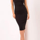 Model wearing Diva catwalk Furlong little black pencil dress without sleeves with overlapped detail at the front