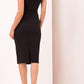 Model wearing Diva catwalk Furlong little black pencil dress without sleeves with overlapped detail at the back