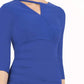 model wearing diva catwalk helston royal blue pencil dress with sleeves and cut out detail on the neckline front