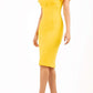 Short puffed sleeve peter pan collar button pencil dress by diva catwalk in yellow front