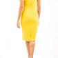 Short puffed sleeve peter pan collar button pencil dress by diva catwalk in yellow back