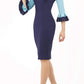 Model wearing the Diva Lyonia Pencil dress in pencil dress design in navy blue and sky blue front image