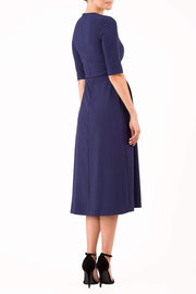 model is wearing diva catwalk mimi maxi sleeved dress with square neckline in navy blue back