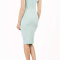 Model wearing Diva Catwalk Polly Rounded Neckline Pencil Cap Sleeve Dress with pleating across the tummy area in Mint Green back