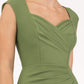 blonde model is wearing diva catwalk vivian sleeveless pencil skirt dress with overlapped bust area and lowered neckline in vineyard green colour front
