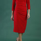 model is wearing diva catwalk seed fitzrovia sleeved pencil dress in salsa red front