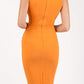 Model wearing the Diva Banbury gathered dress in bodycon pencil dress design in sun orange back
