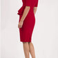 Model wearing the Diva Lynette dress in pencil dress design in scarlet red back image