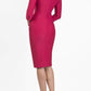 Model wearing the Seed Agatha in pencil dress design in crimson pink back image