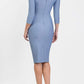 Model wearing the Seed Agatha in pencil dress design in steel blue back image