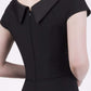 model wearing diva catwalk little black dresses with low v-nwcklinw and pencil skirt sleeveless style back